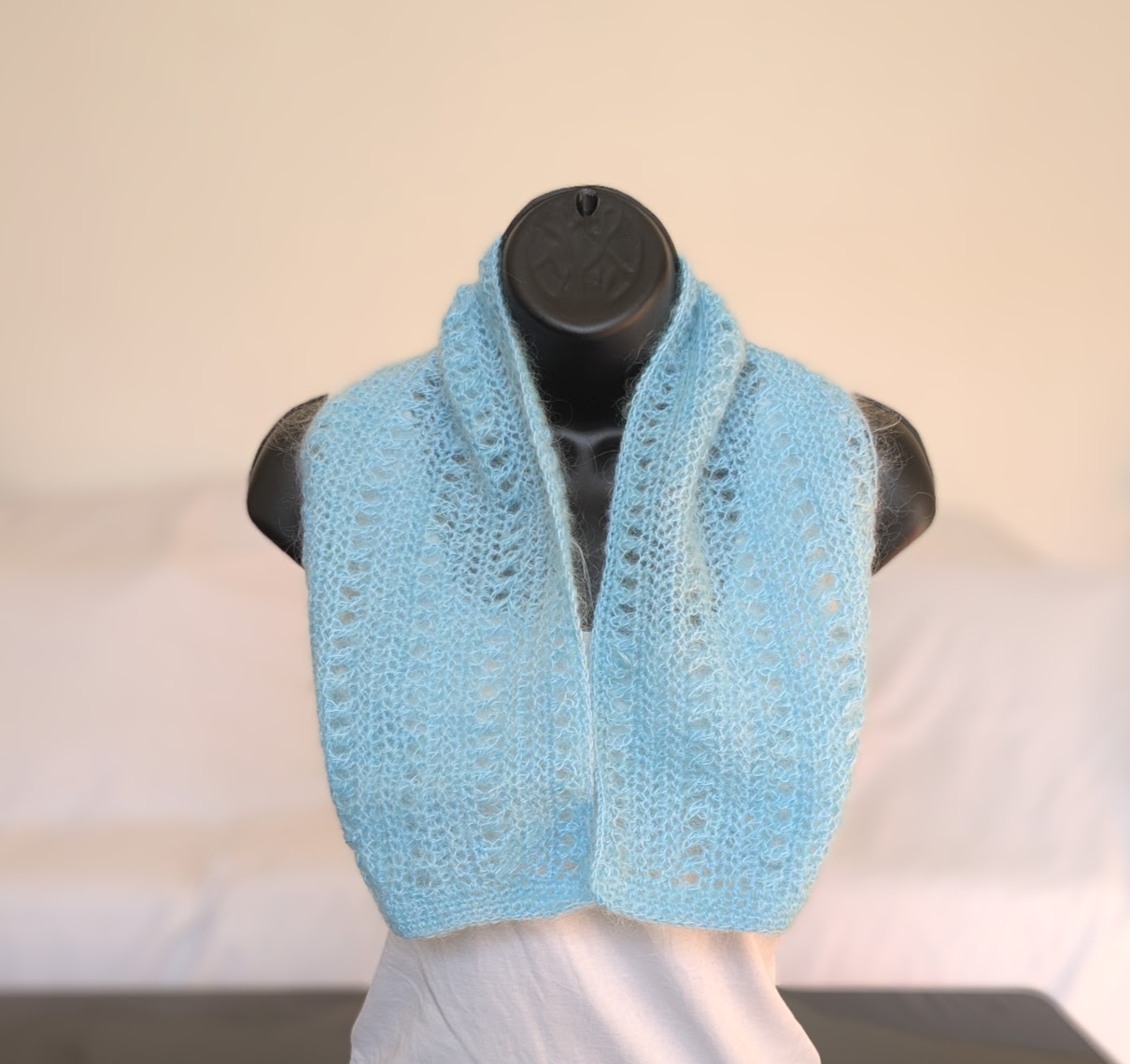 Soft mohair pale blue short scarf /snug