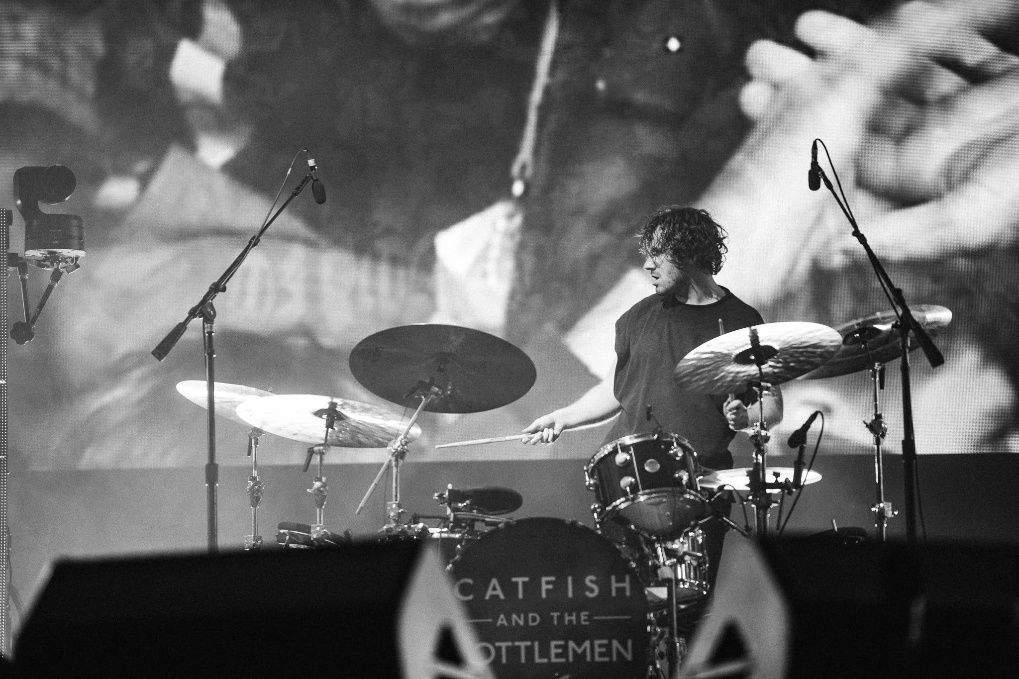 James Compton behind DW drum set for Catfish and The Bottlemen