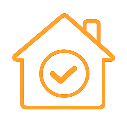 Icon of a house with a checkmark inside a circle in the center, indicating approval or verification.