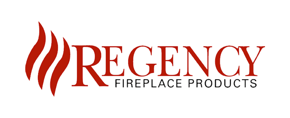 Logo of Regency Fireplace Products with three stylized red flames above the text