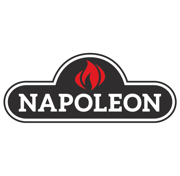 Napoleon brand logo featuring a stylized red flame above the word 'NAPOLEON' in white uppercase letters on a black background.