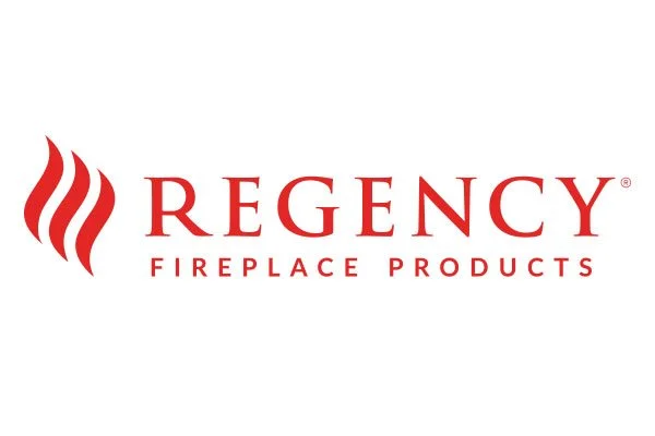 Logo of Regency Fireplace Products with red stylized flames and red text on a white background.