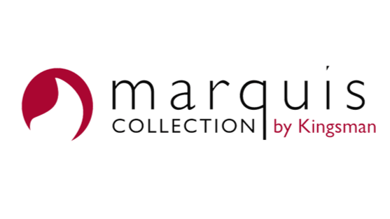Logo for Marquis Collection by Kingsman featuring a maroon hairstyling icon