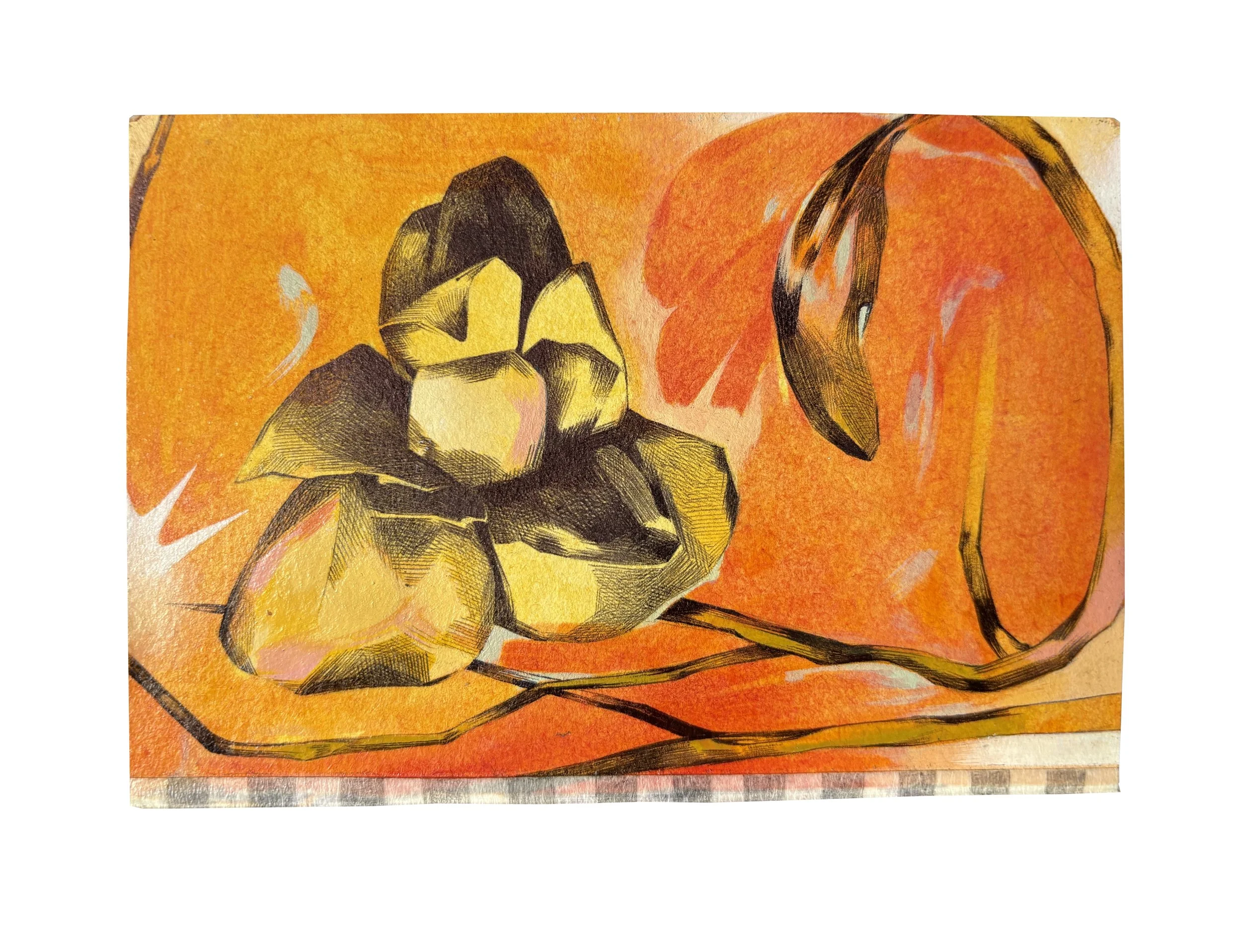 a drawing of a paper flower my sibling made for me, covered in layers and layers of acrylic paint. 