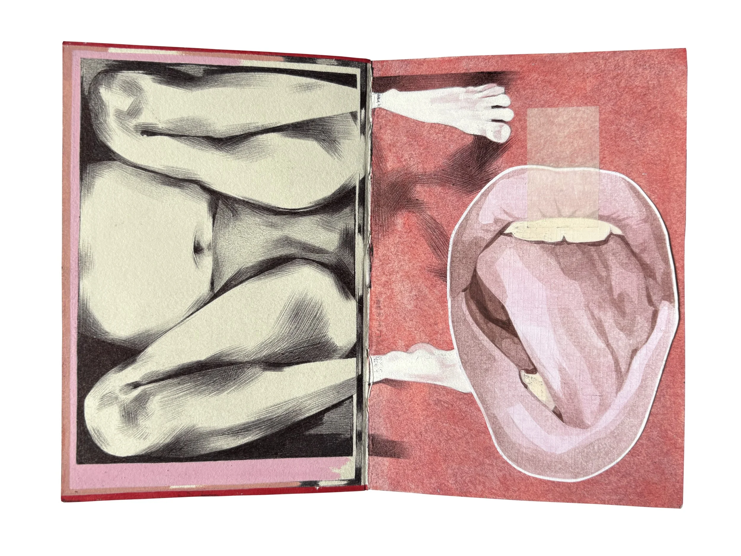 (left) my friend's legs. 
(right) fictional feet and a really watered-down painting of a mouth from an online reference. 