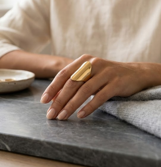 Sculptural Gold-Tone Shield Ring
