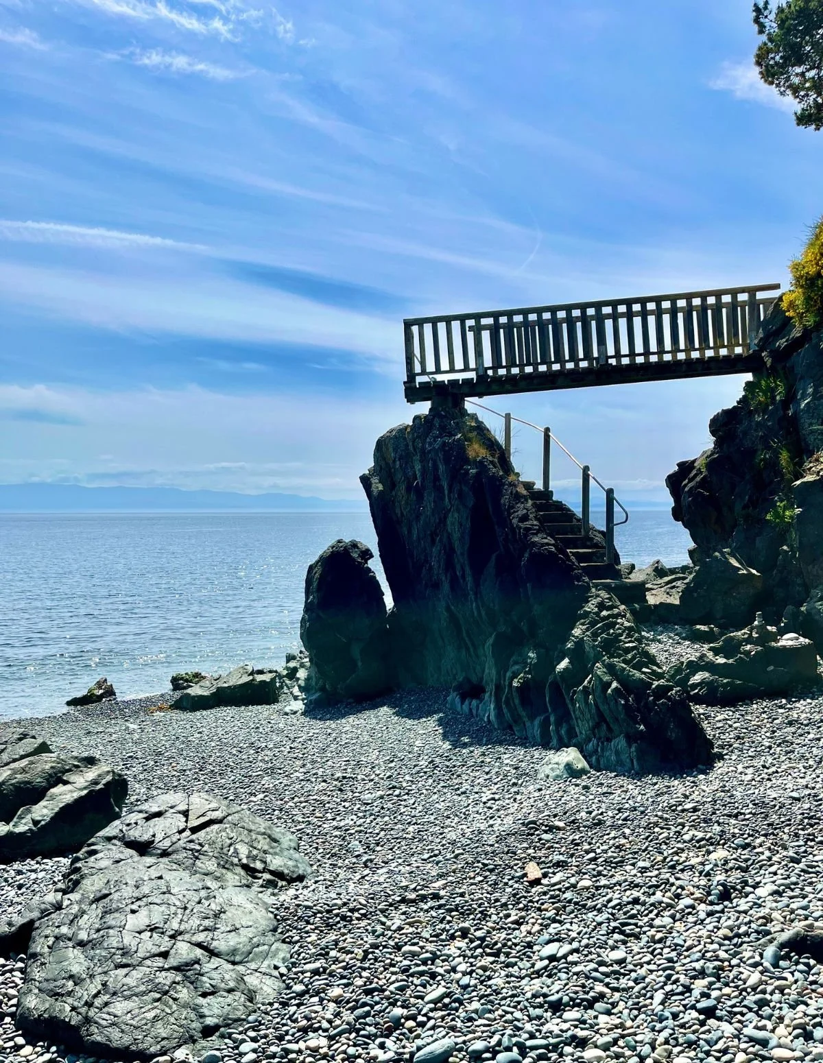 Views from beach of dock, Surfside Cottage, Sooke, BC