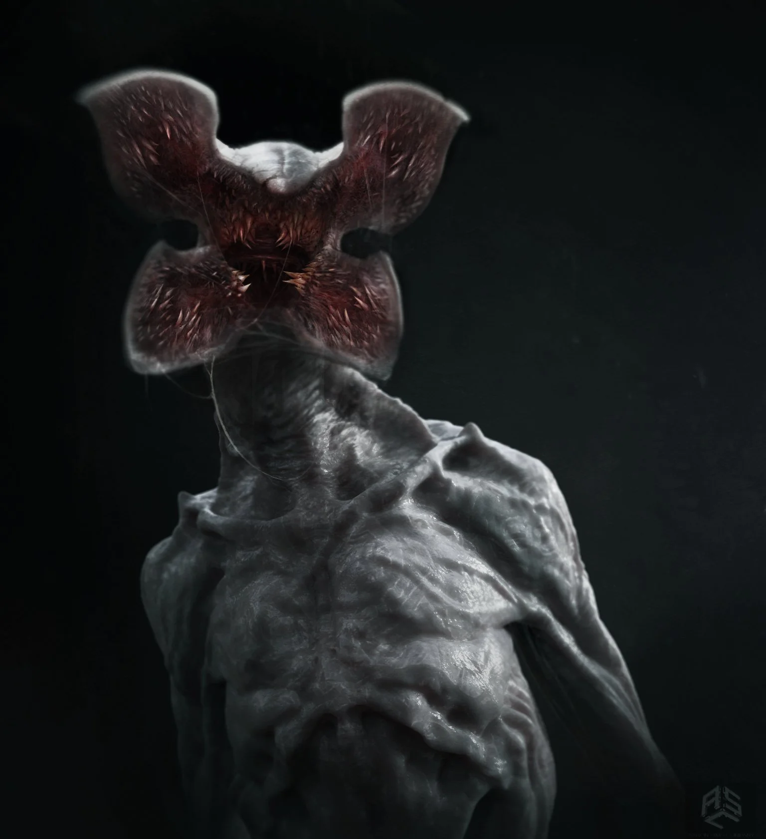Stranger Things Demogorgon with the mouth open creature concept design by Aaron Sims Creative