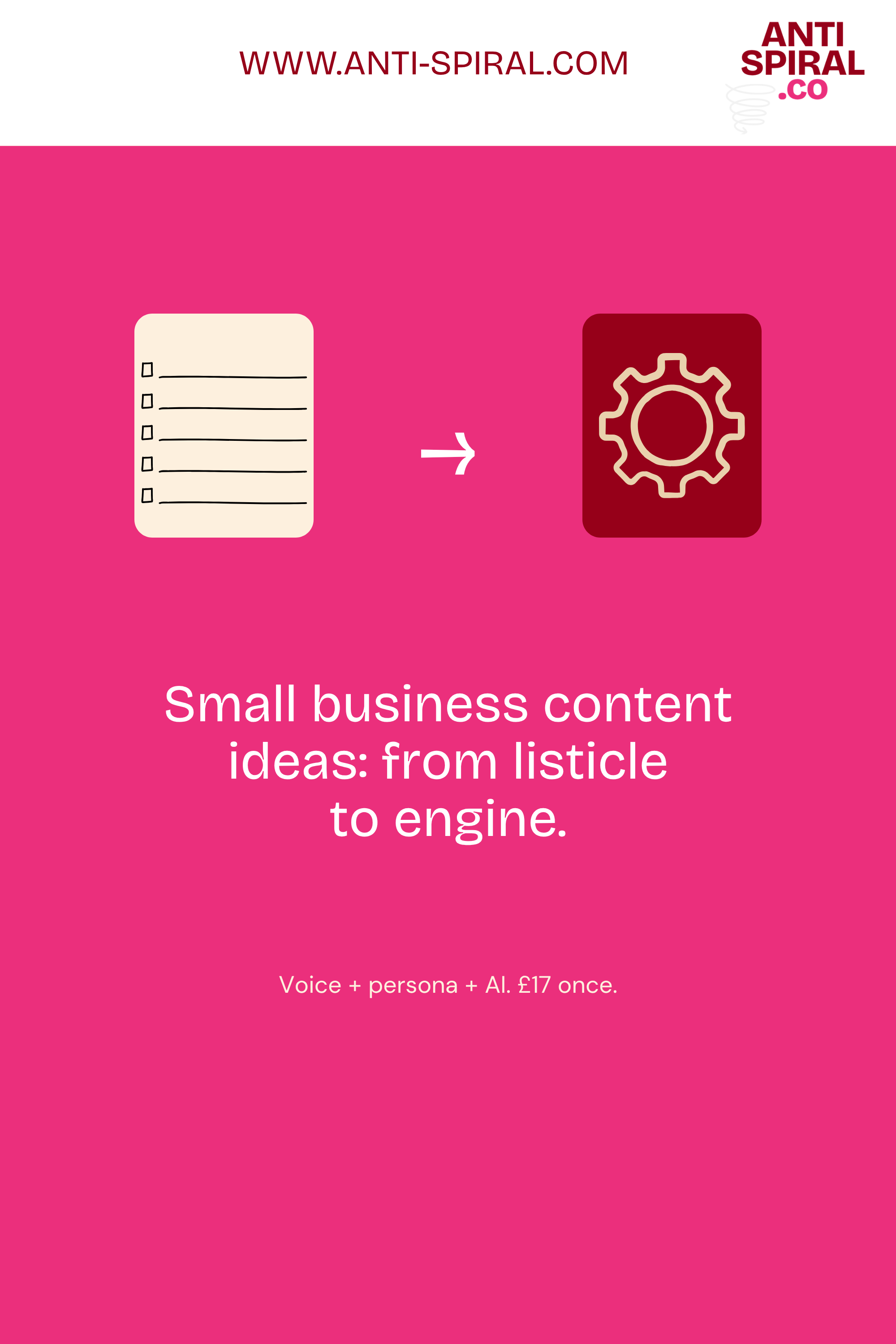 Small business content ideas from listicle to engine, £17.