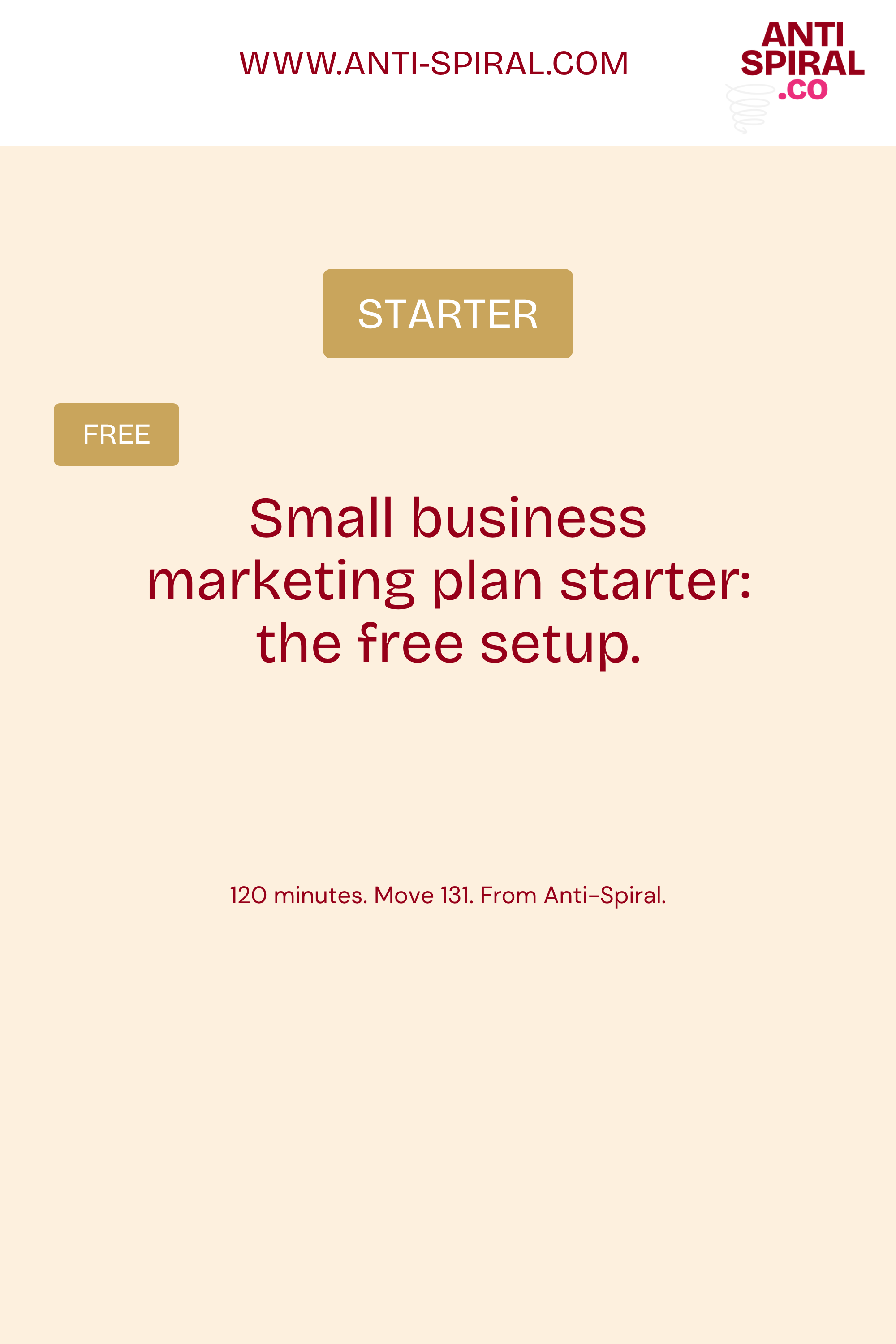 Small business marketing plan starter, free 120-minute setup.