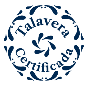 Logo circular de Talavera Certificada en tonos azul oscuro y blanco con diseño decorativo y texto en el centro.