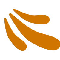 Un logo abstracto con forma de líneas curvas de color marrón.