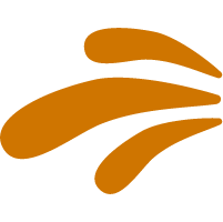 Un logo abstracto con forma de líneas curvas de color marrón.