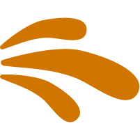 Un logo abstracto con forma de líneas curvas de color marrón.