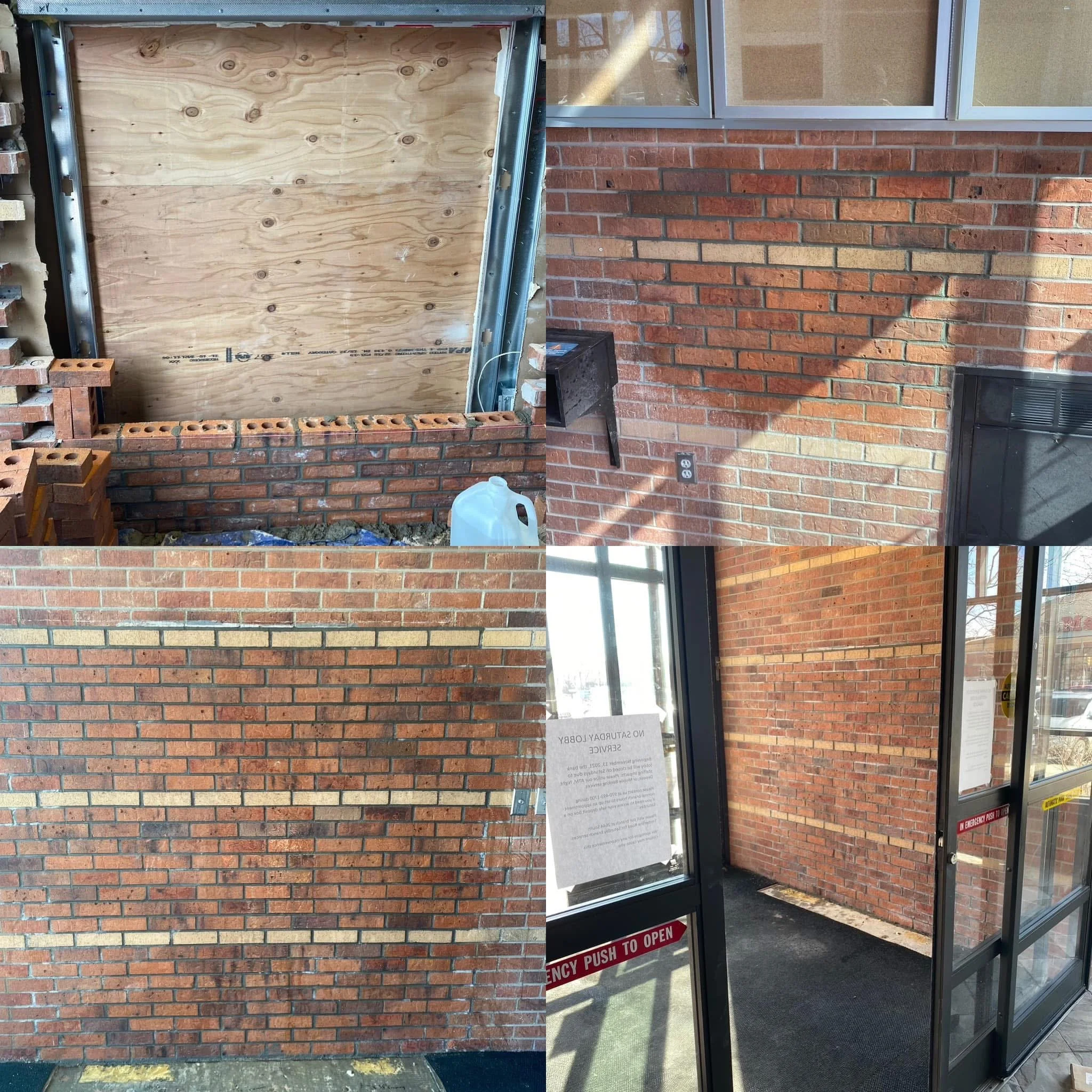 Brick infill after ATM was removed, brick, color match and joint match
