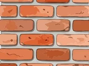 Illustration of a brick wall with red, orange, and tan bricks.