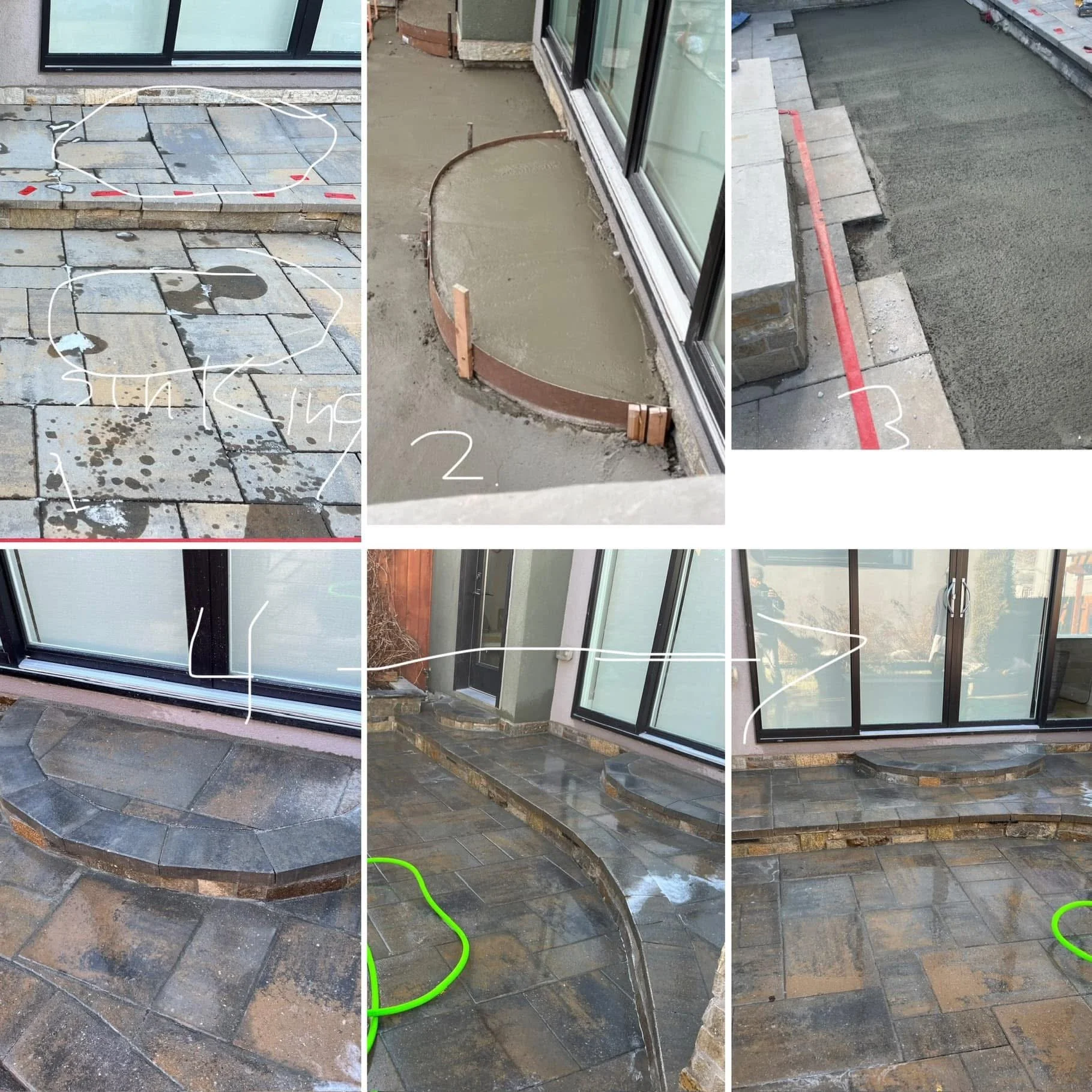 sinking pavers reinforced with concrete underlayment as well as added steps since the drop was too severe 