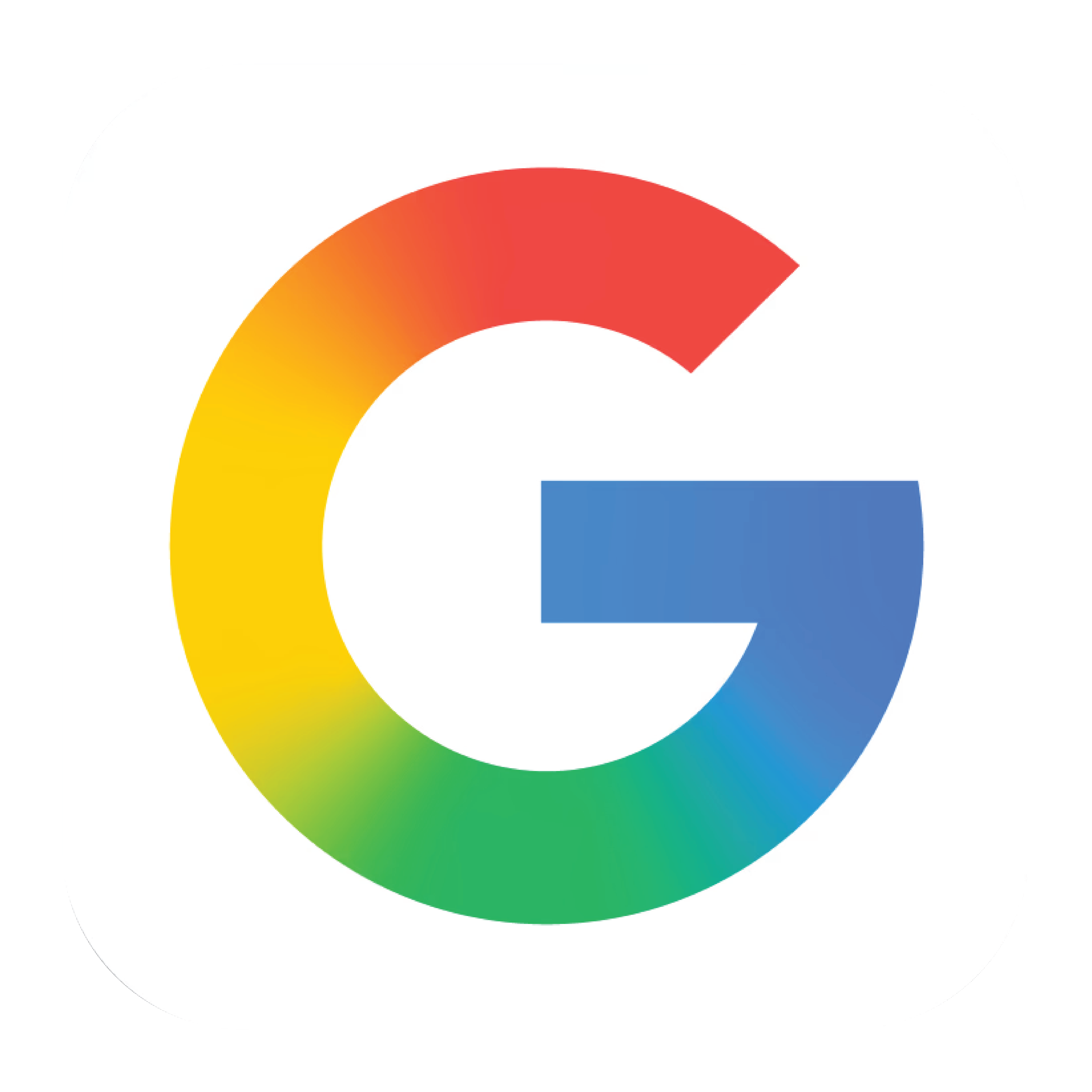 Colorful Google logo with a rainbow of colors forming a curled shape on white background.