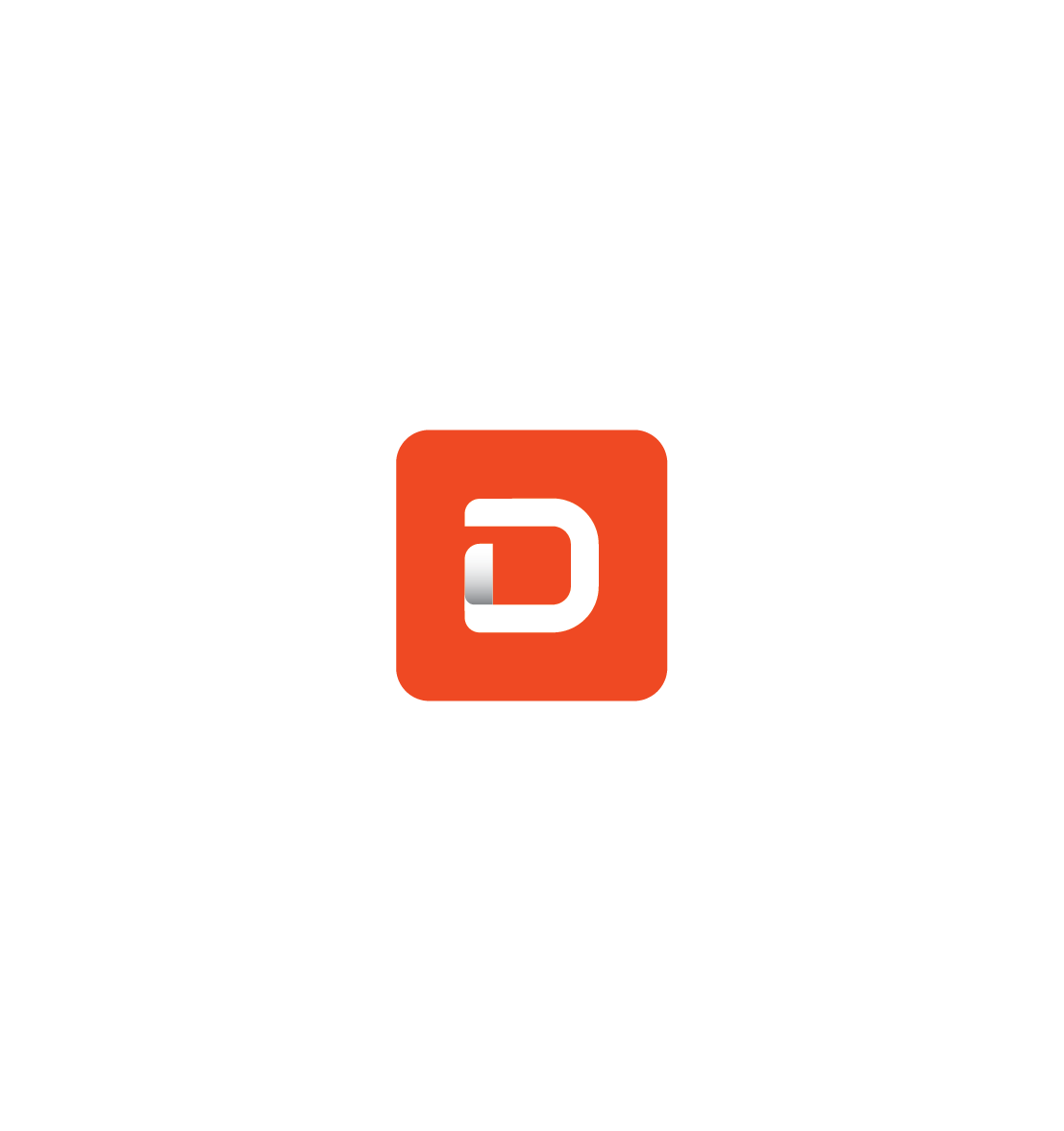 Logo of a speech bubble with the letter D inside, associated with a digital communication app.