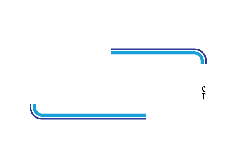 Logo for Saint Mary's Bridgeport, Connecticut, by the Sea featuring black background with white text and blue accents.