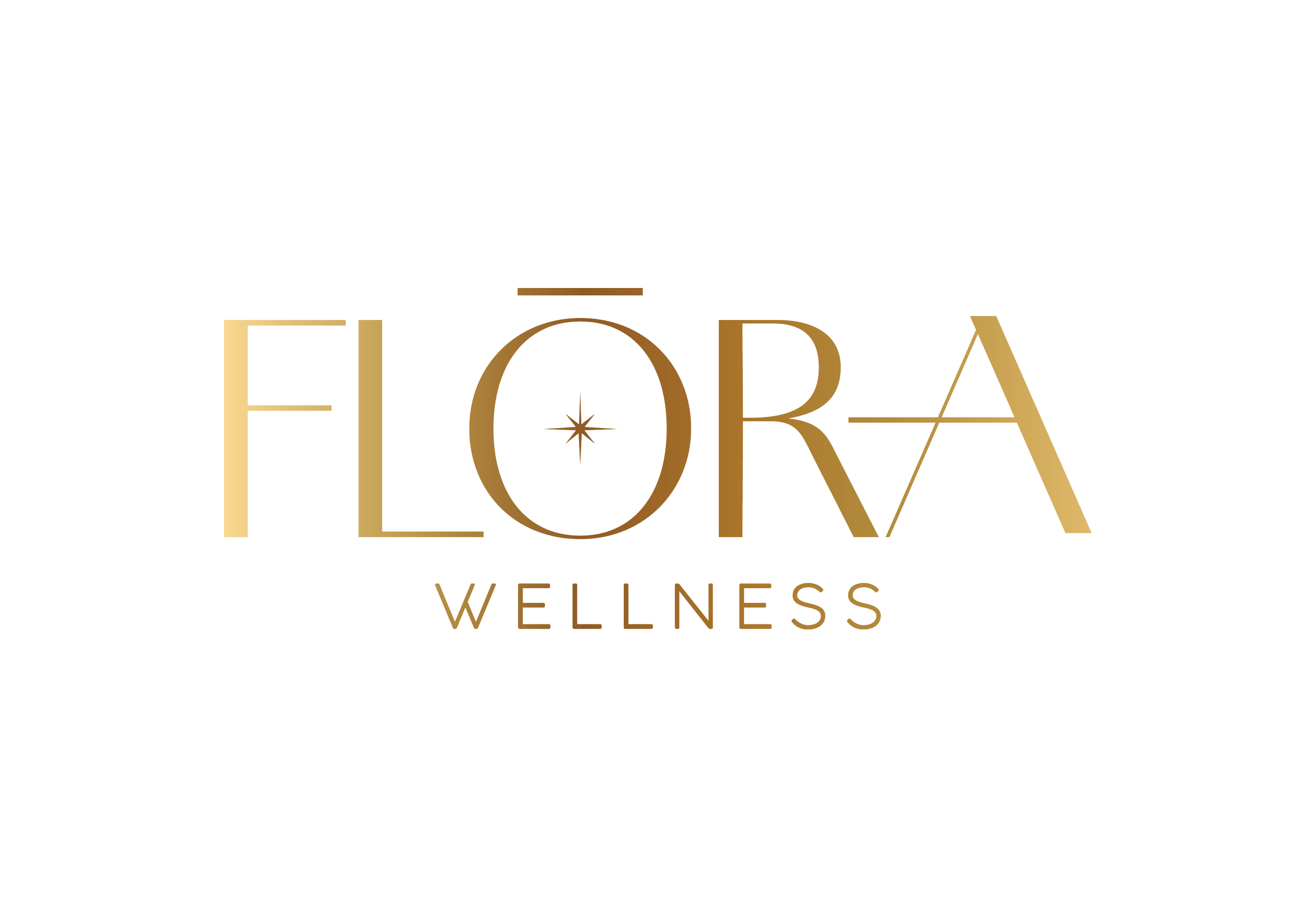 Logo FLORA in large gold letters and 'WELLNESS' in smaller gold letters underneath.