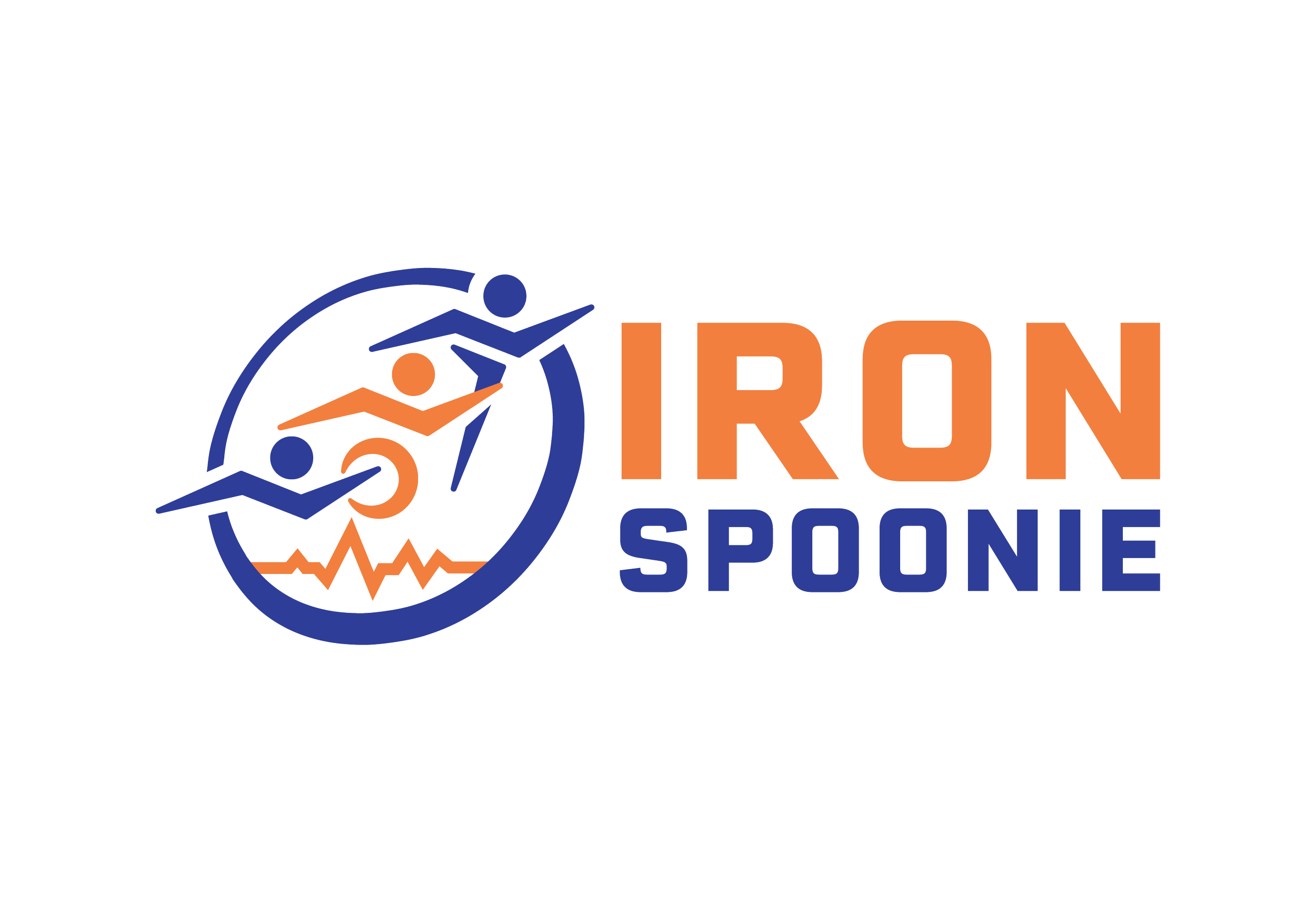 Logo for Iron Sport with stylized figures of runners and mountain peaks.