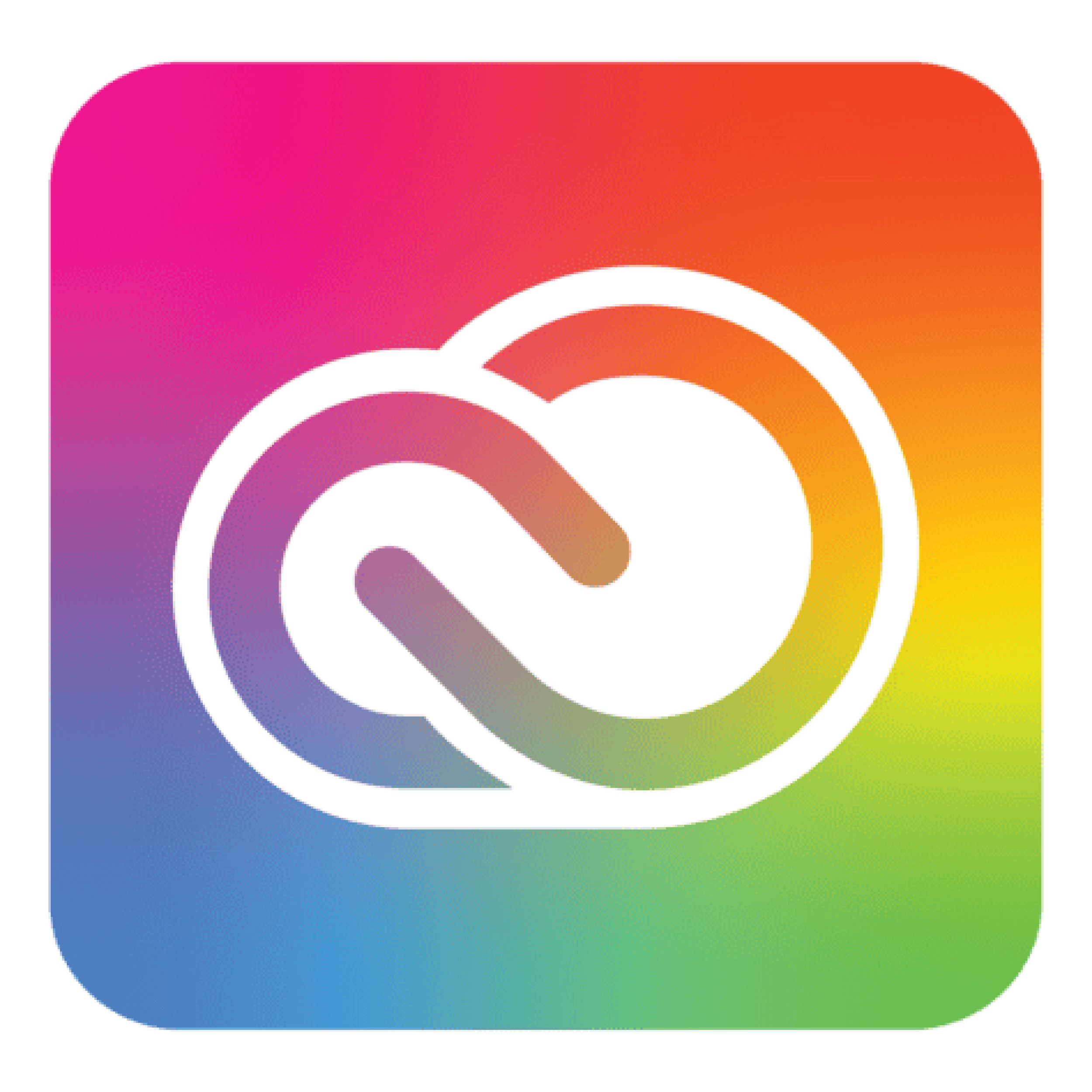 Colorful Adobe Creative Cloud image with concentric circles in pink, purple, blue, green, yellow, orange, and red creating a layered pattern.