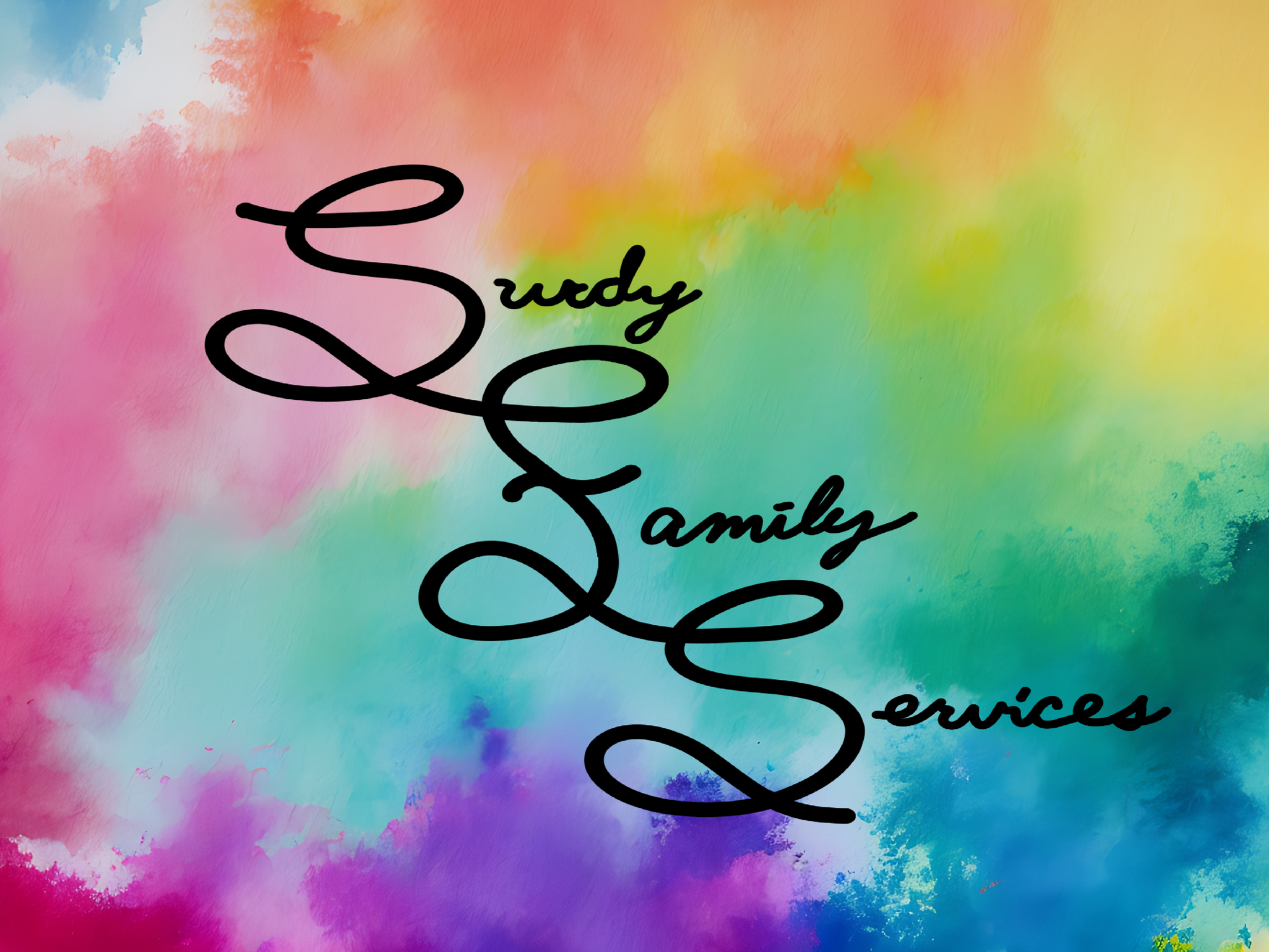 Colorful rainbow watercolor background with black handwritten-style text that reads 'e l e m e n t s'.