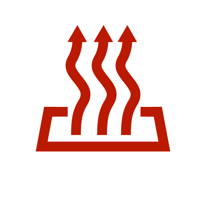 Hot surface symbol with three wavy arrows indicating heat.