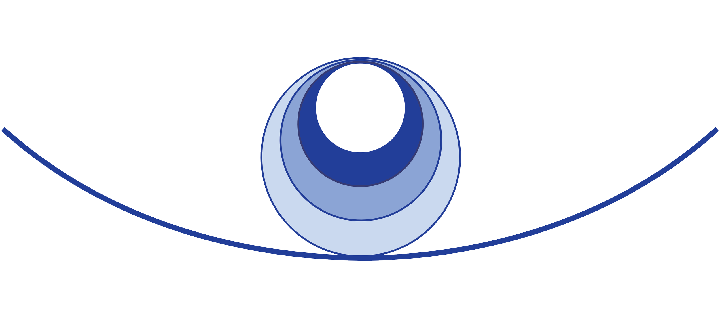 Stylized blue eye with concentric circles in shades of blue and white, with dark blue eyelash-like accents.