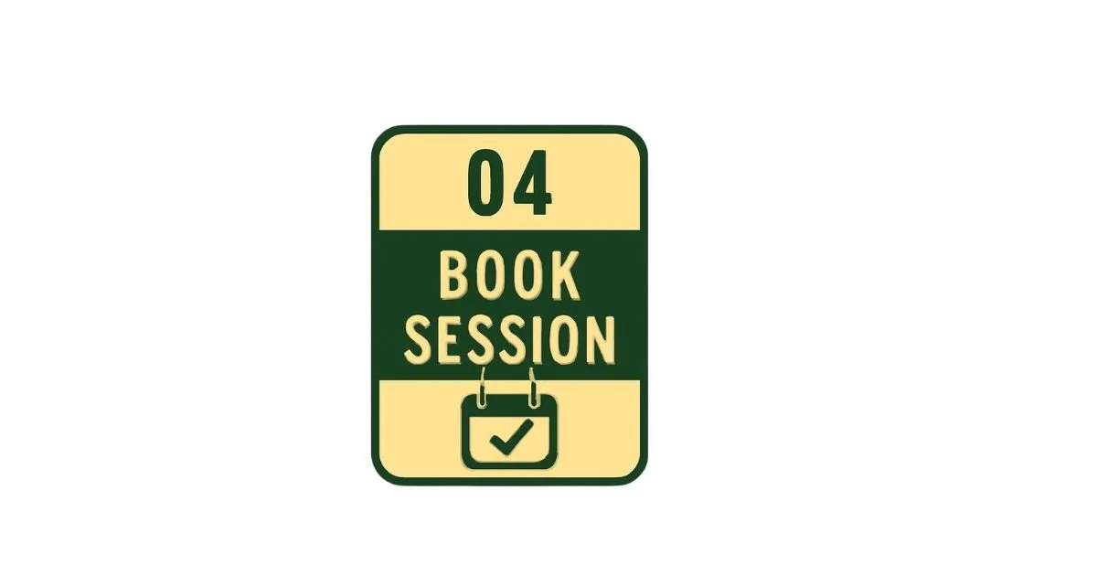 Digital booking sign for a session, numbered 04, with a checkmark at the bottom.