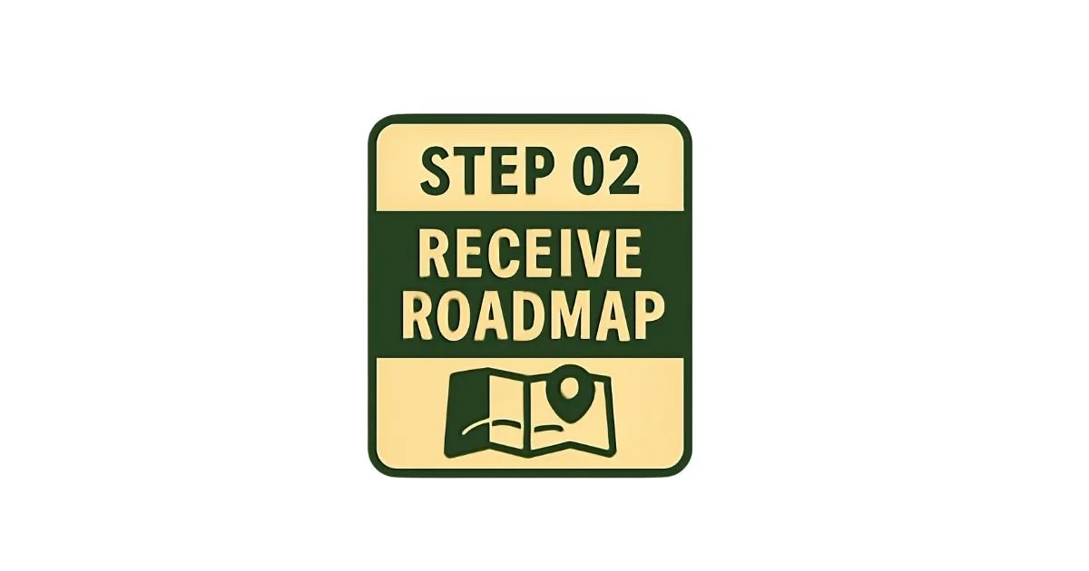 Step 02 sign with instructions to receive a roadmap, featuring a map icon with a location marker.