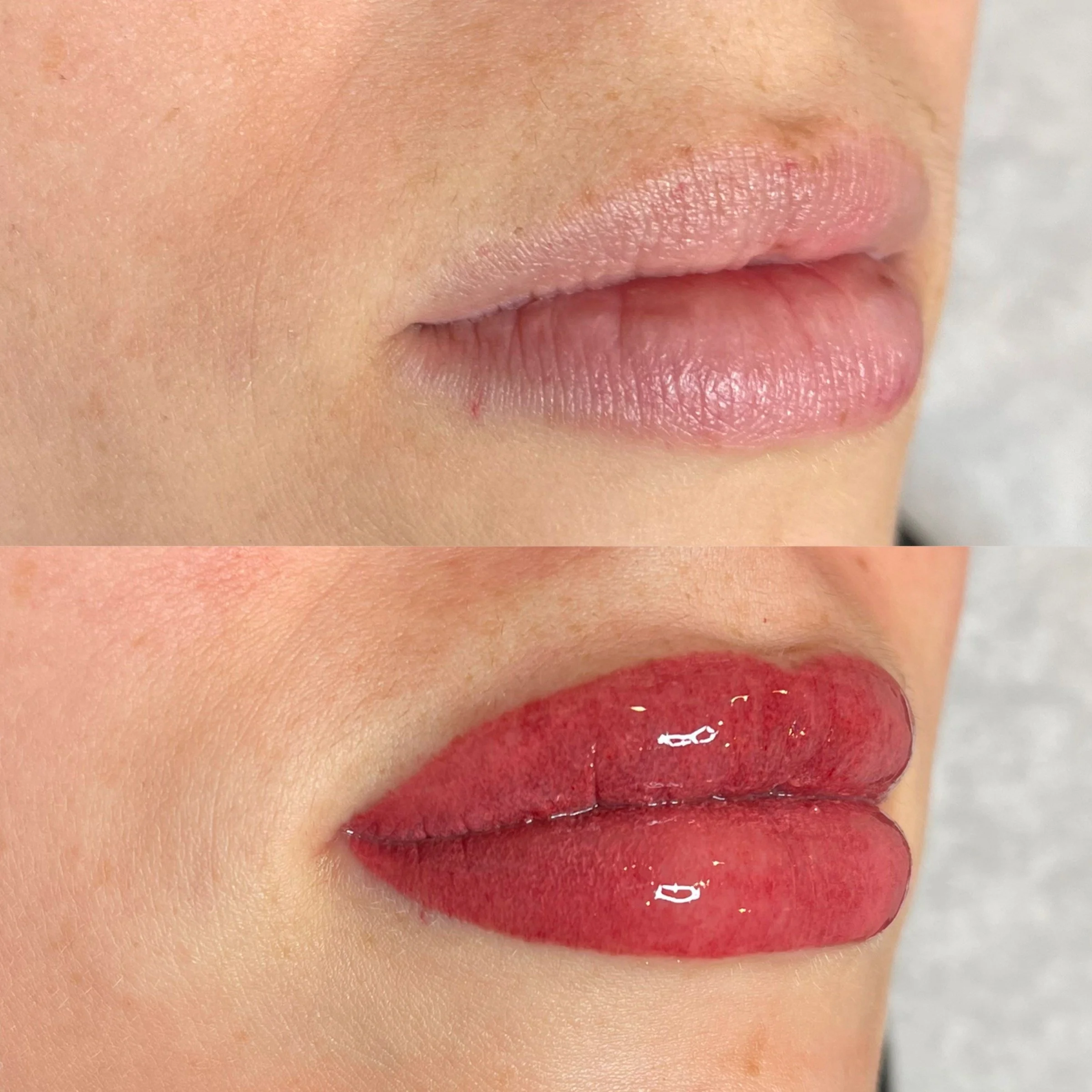 Close-up of person's lips blush in Chicago