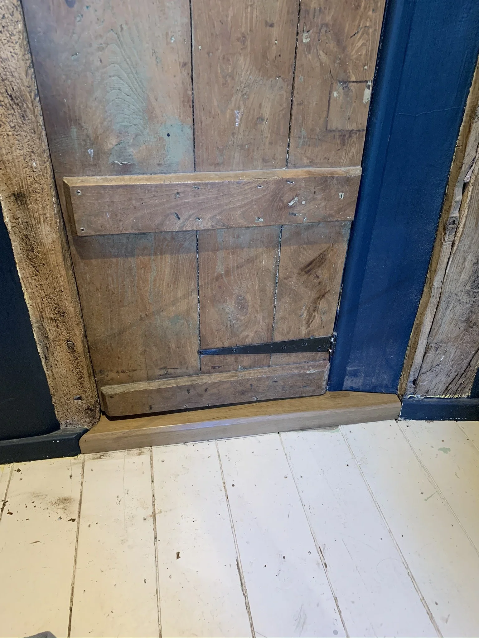 Custom handmade threshold for unusual doorway entrance