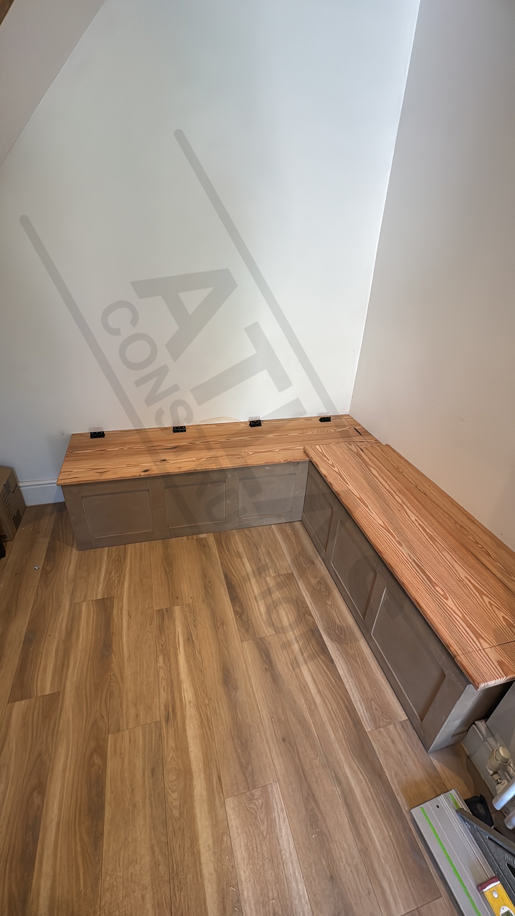 Bespoke nook bench seat with built in storage and electrics