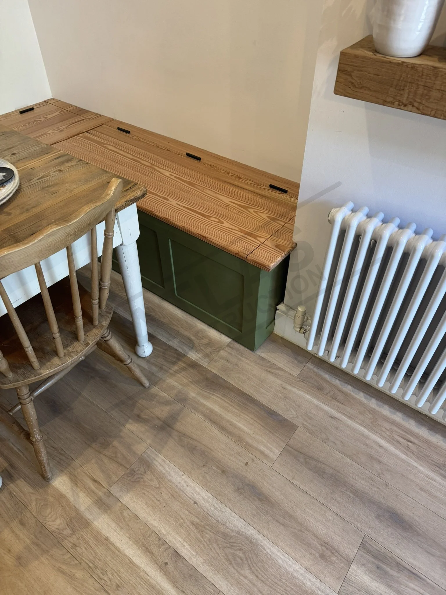 Bespoke nook bench seat with built in storage and electrics
