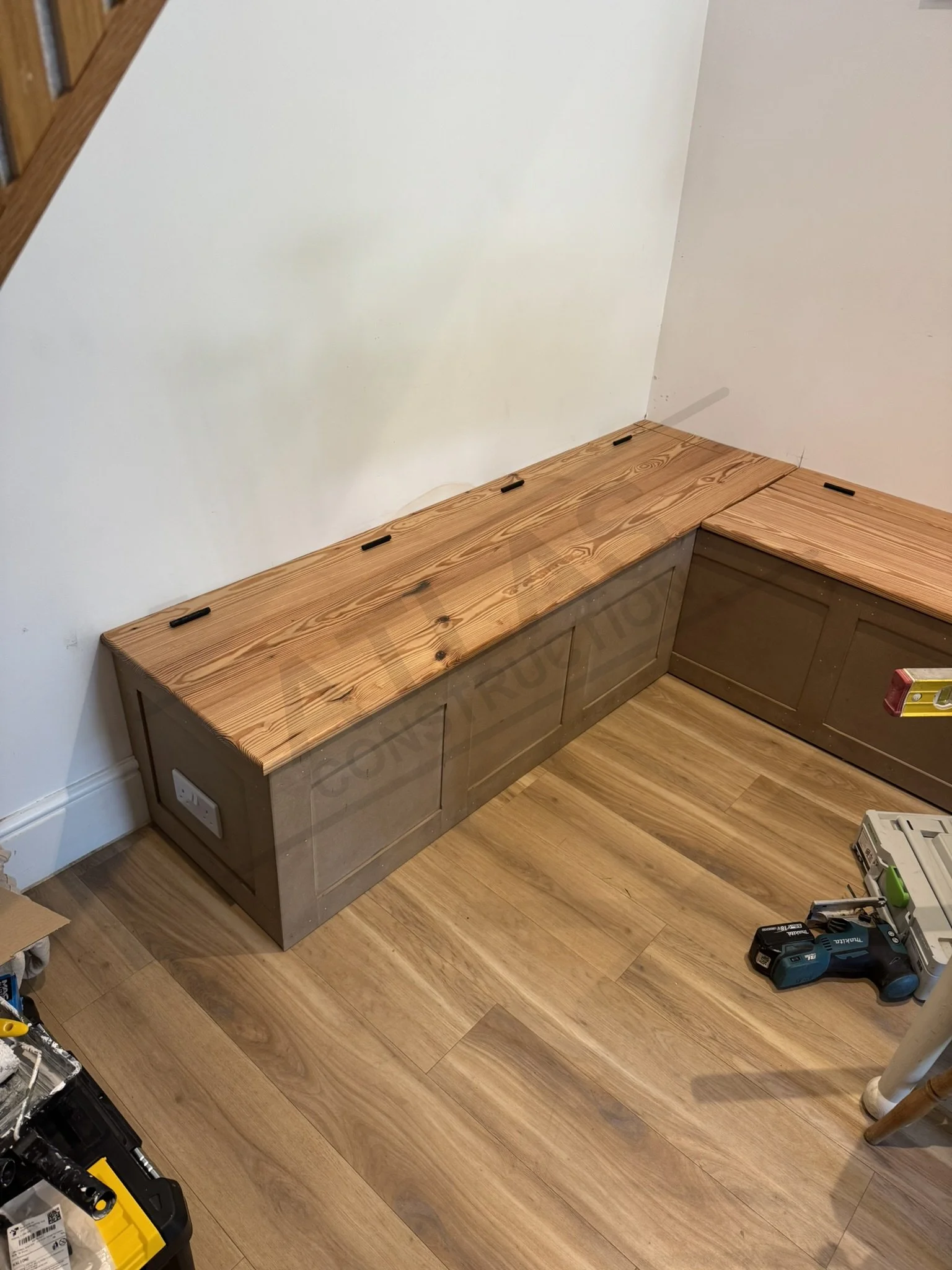 Bespoke nook bench seat with built in storage and electrics