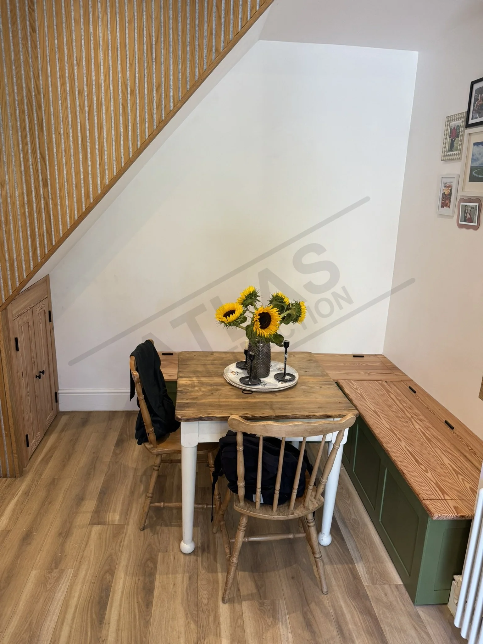 Bespoke nook bench seat with built in storage and electrics