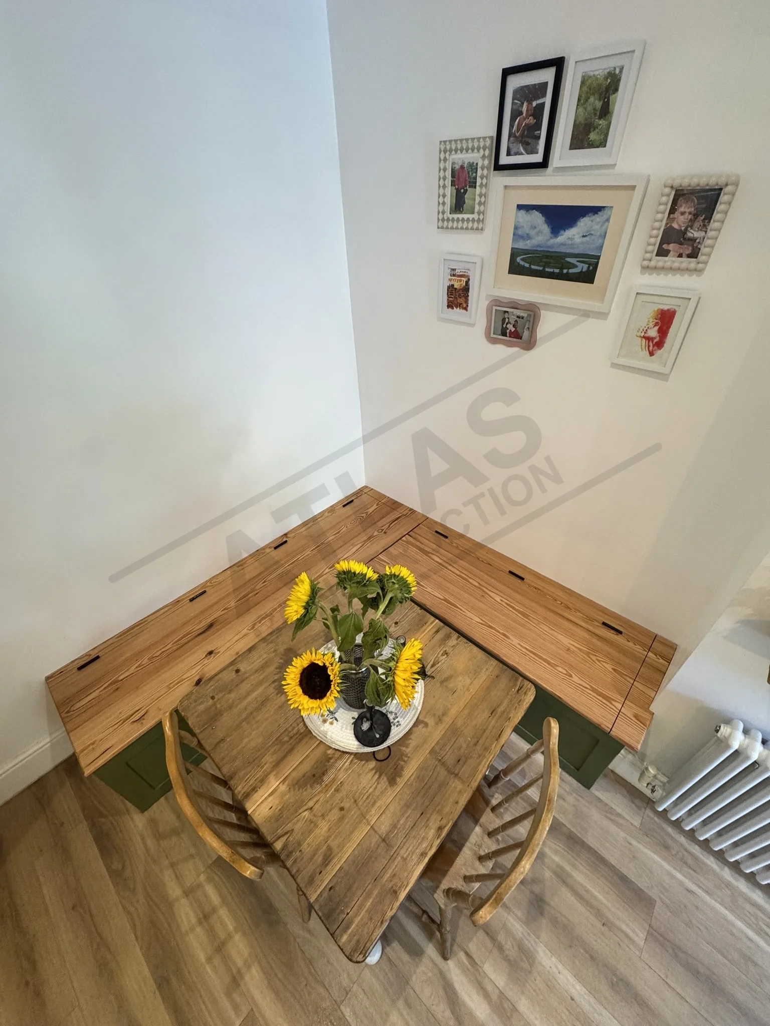 Bespoke nook bench seat with built in storage and electrics
