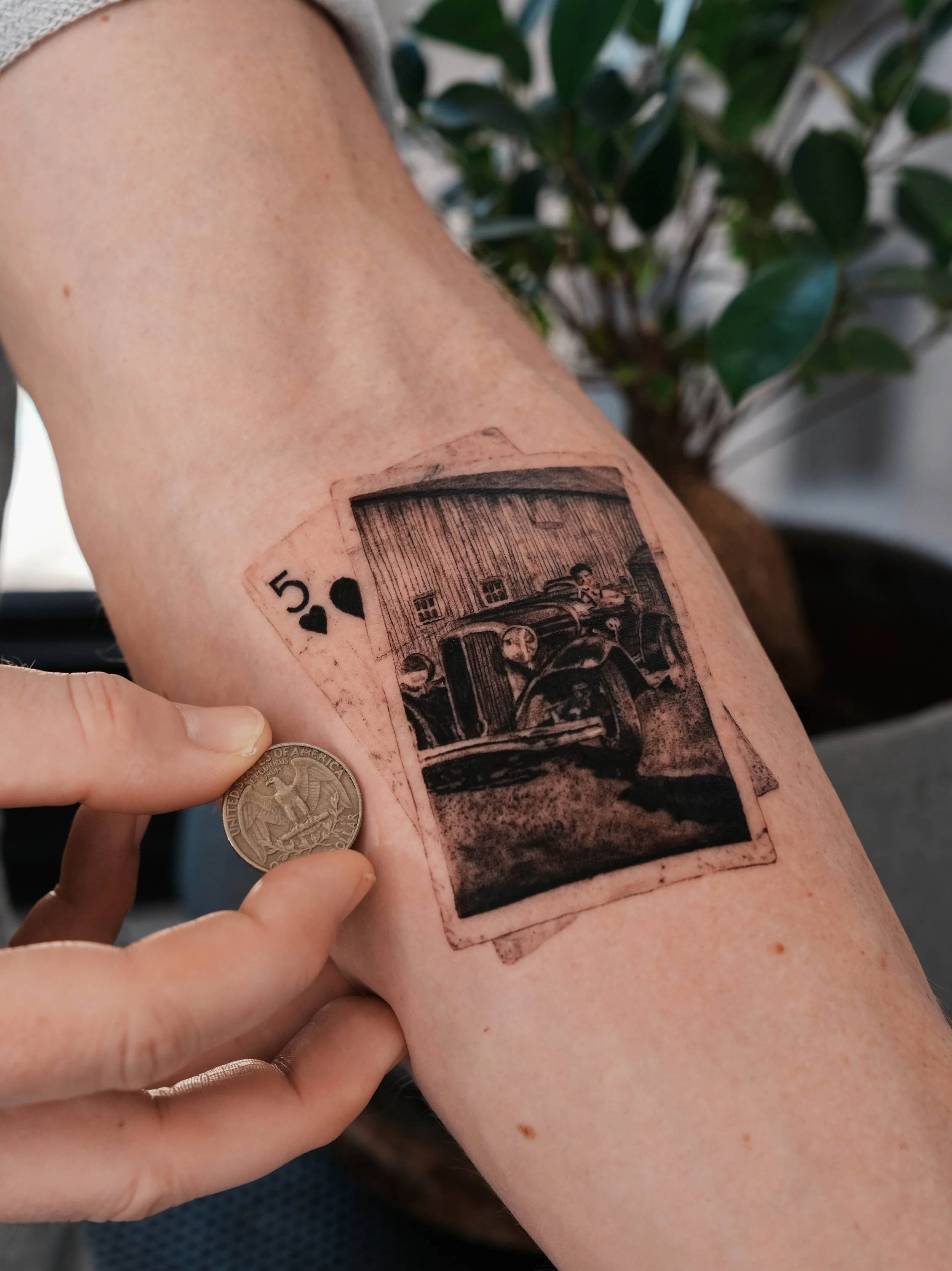 Grandfather's photo micro-realism tattoo