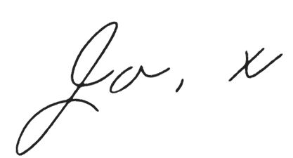 Black background with white handwritten text that says "Love, x".