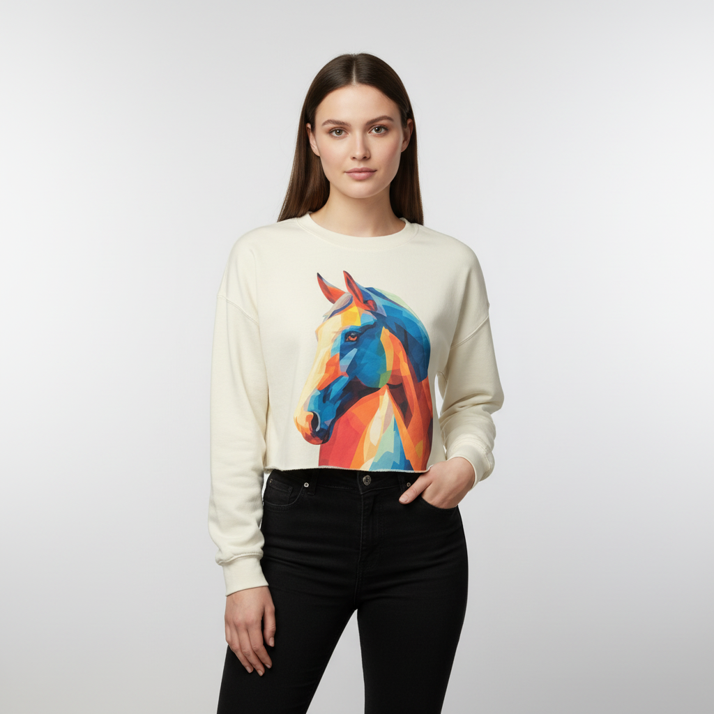 Geometric Horse Cropped Sweatshirt