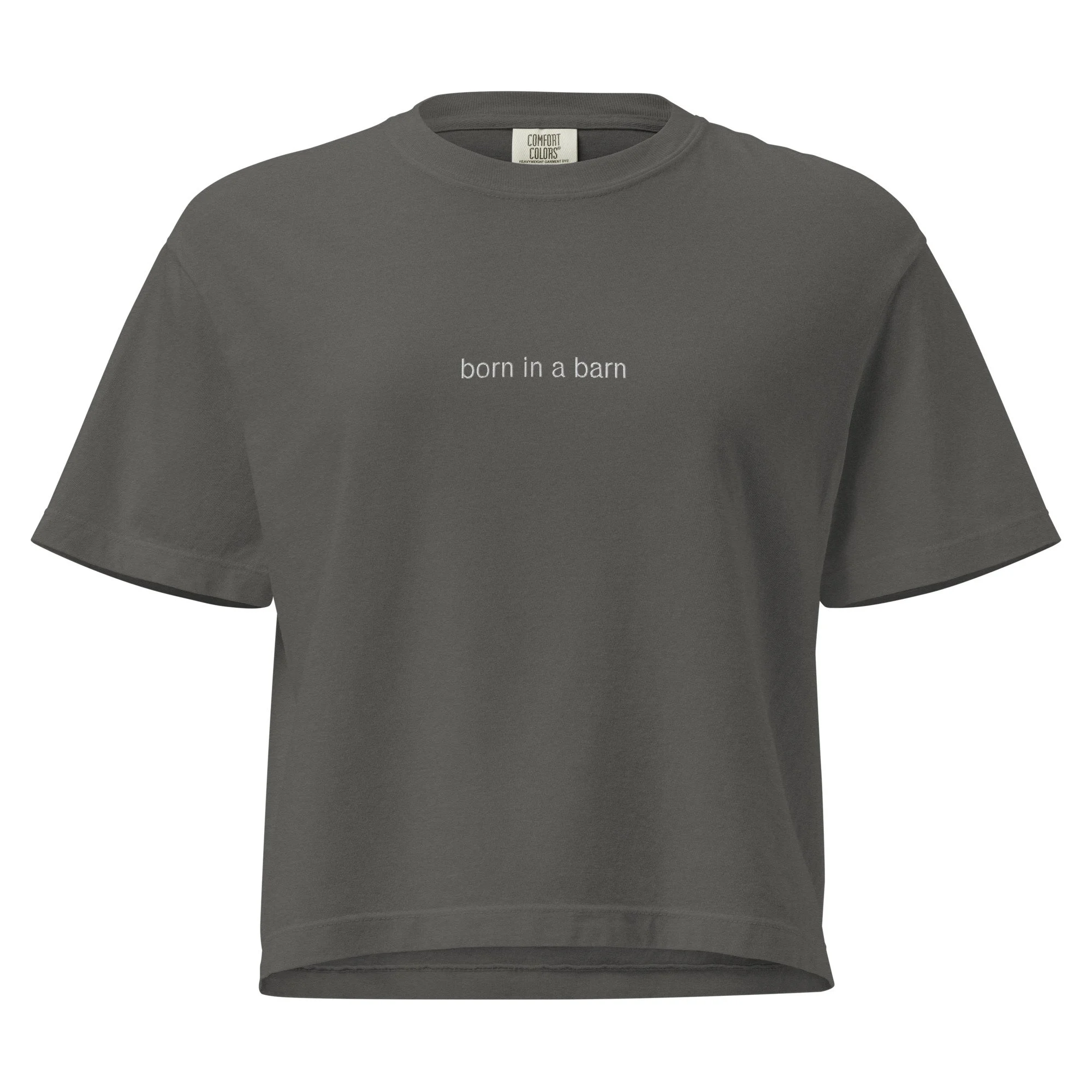 "born in a barn" embroidered boxy tee