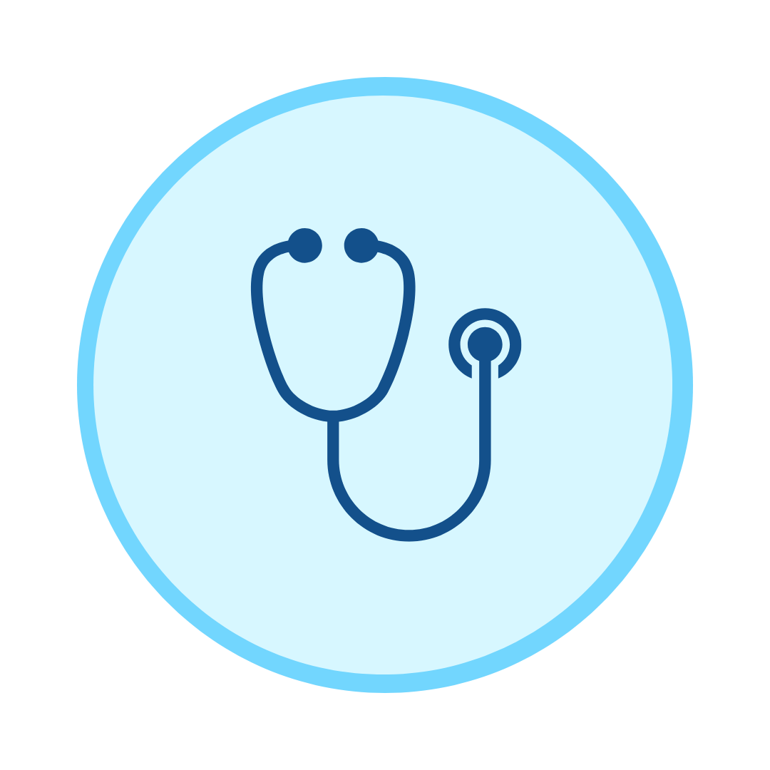 Icon of a stethoscope inside a blue circle, representing healthcare or medical services.