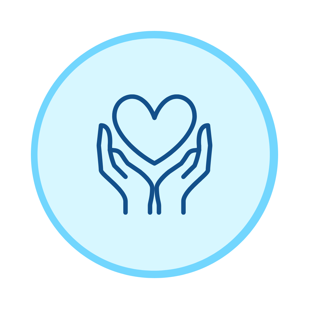 Icon of hands holding a heart inside a blue circle
