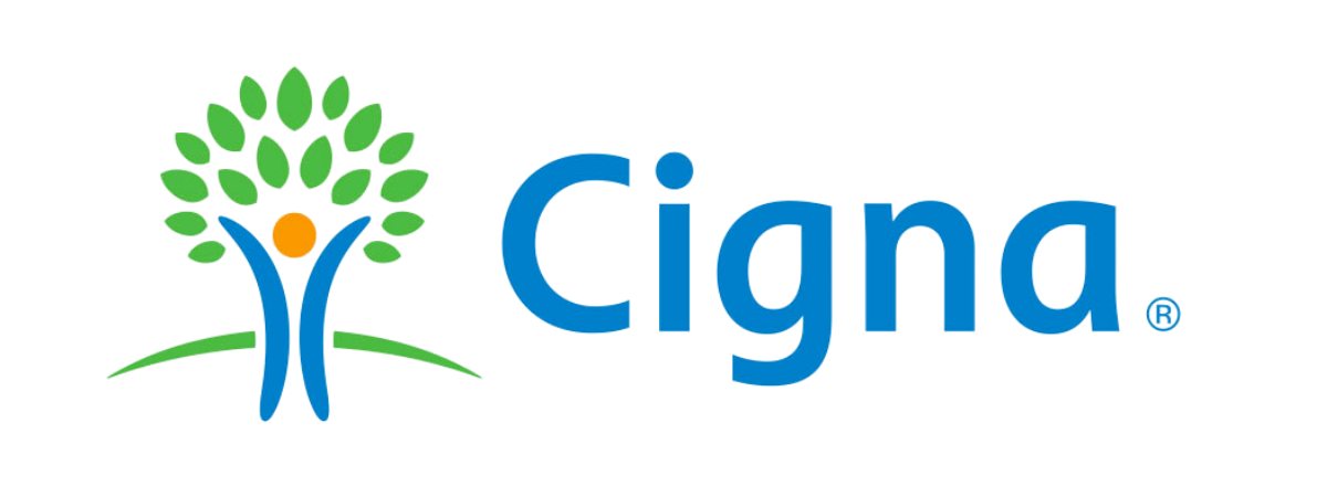 The logo of Cigna, a health insurance company, featuring a stylized green tree with an orange circle representing the sun or fruit, with the company name in blue text to the right of the tree.