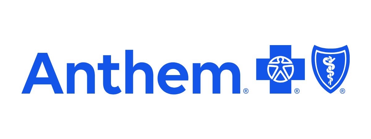 Anthem Blue Cross Blue Shield logo with the word 'Anthem' and two medical symbols, one with a star of life and the other with a caduceus inside a shield.