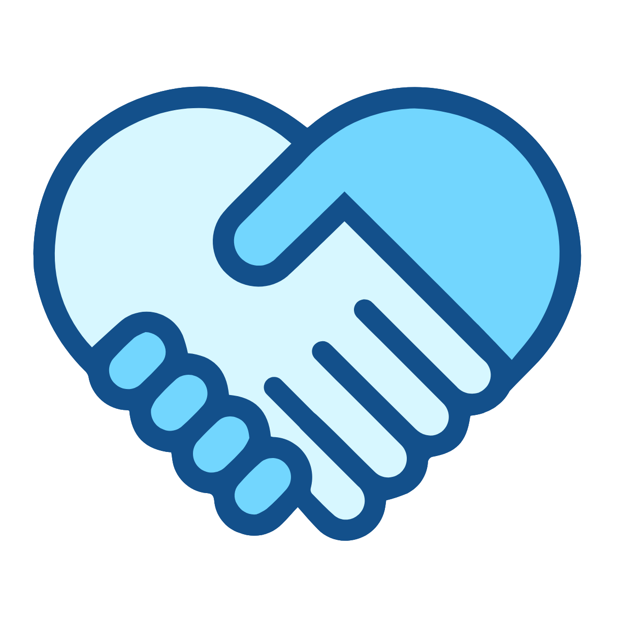 Illustration of two hands shaking, forming a heart shape