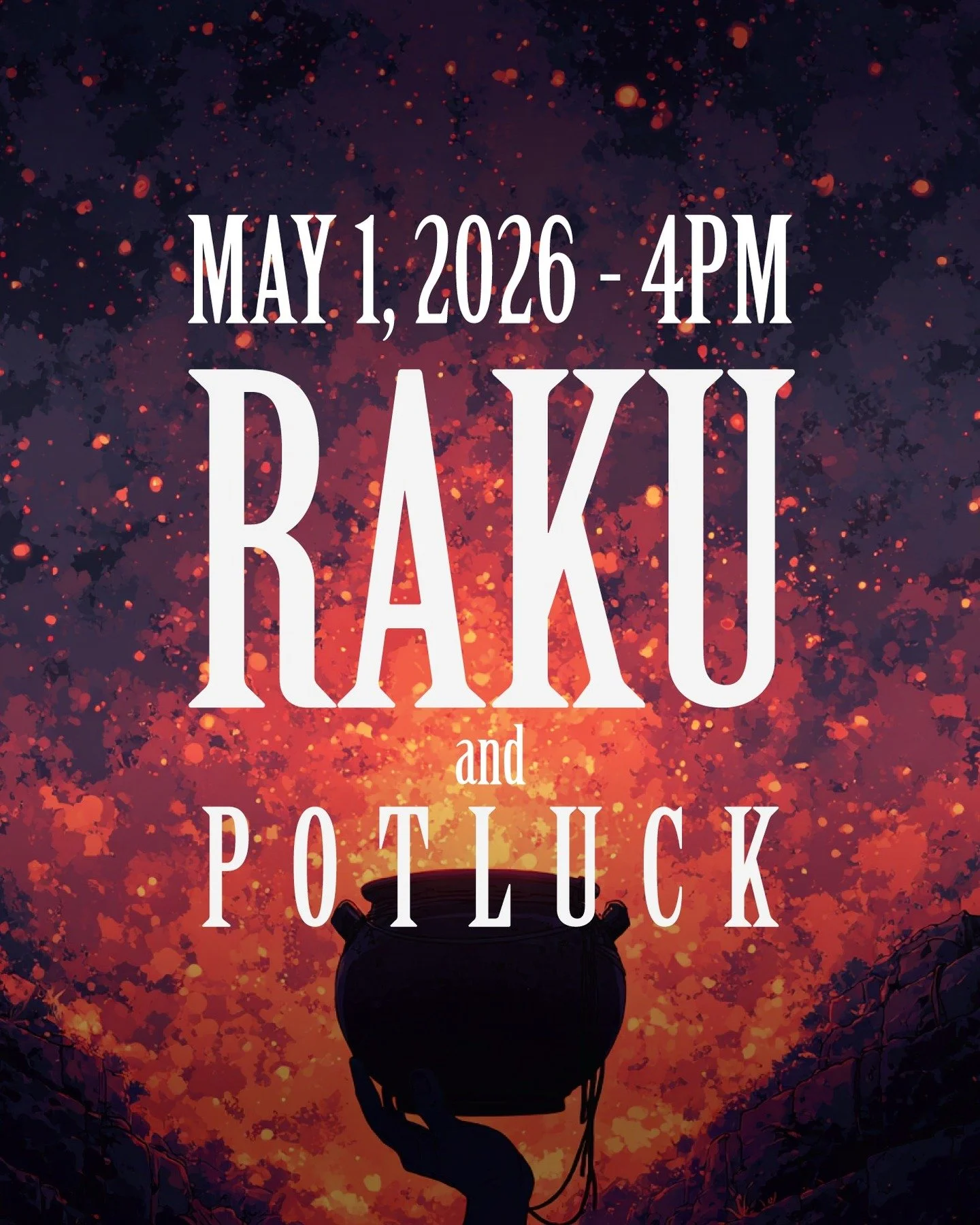 Fri. May 1st @ 4pm.
$20 to fire 2 small-medium sized pieces.
As always this is open to everyone; studio members, students, non-members, everyone!

Don't forget to bring a dish to pass or a beverage to share for the potluck!