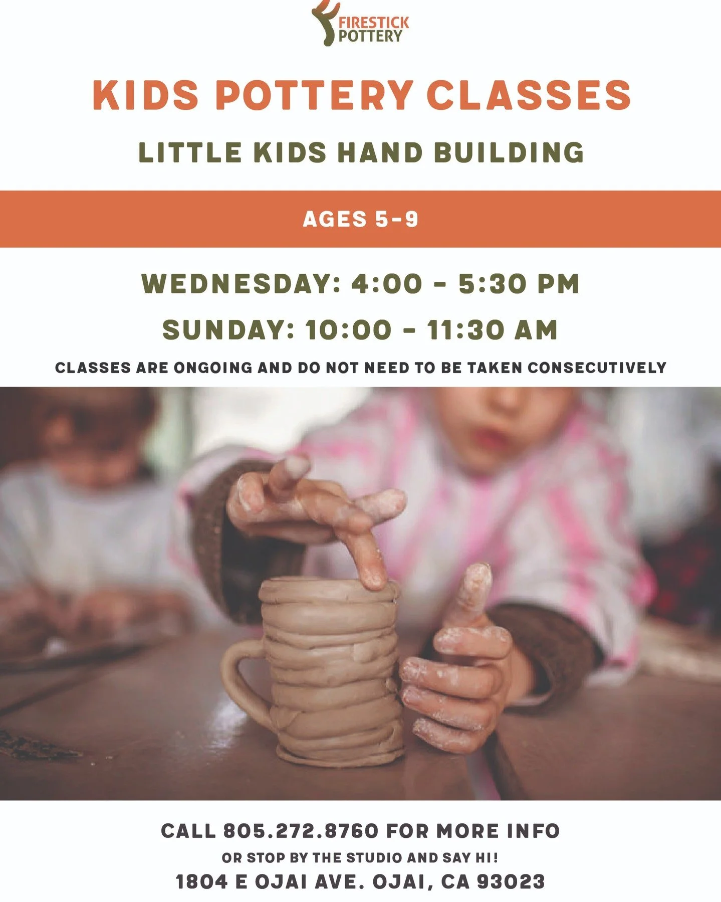 Our ongoing Kids Hand Building Class is always accepting new students! Our fun creative teachers will help your littles explore ceramics and create something new every week! The classes are ongoing so regular attendance is not required, once you've s